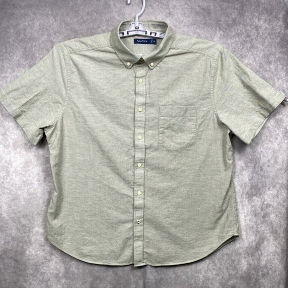 Nautica Button Down Shirt Mens XL Gray Chambray Short Sleeve Business Casual - Picture 1 of 9